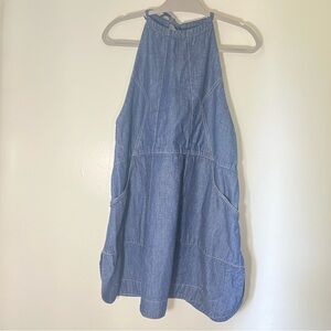 Free People Denim Halter Mini Sleeveless Dress Dark Indigo Y2K Relaxed Sz Medium